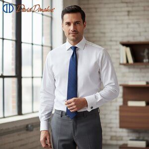 David Donahue Trim Fit Solid French Cuff Tuxedo Shirt NWOT White Size 36/37